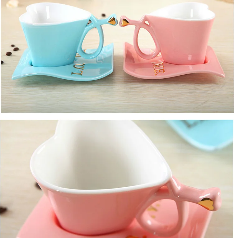 
Heart-shaped Cup Holder Lovers Ceramic Coffee Mug With Saucer For Gift 