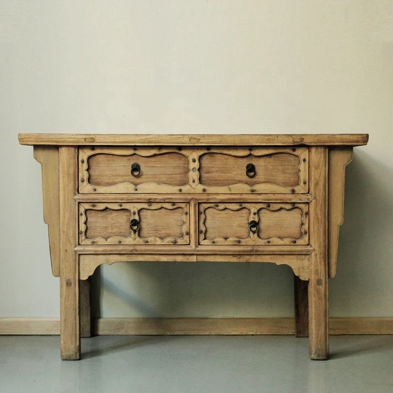 China Antique Reclaimed reproduction Elm console table furniture factory supplier Drawer Cabinet antique wood console