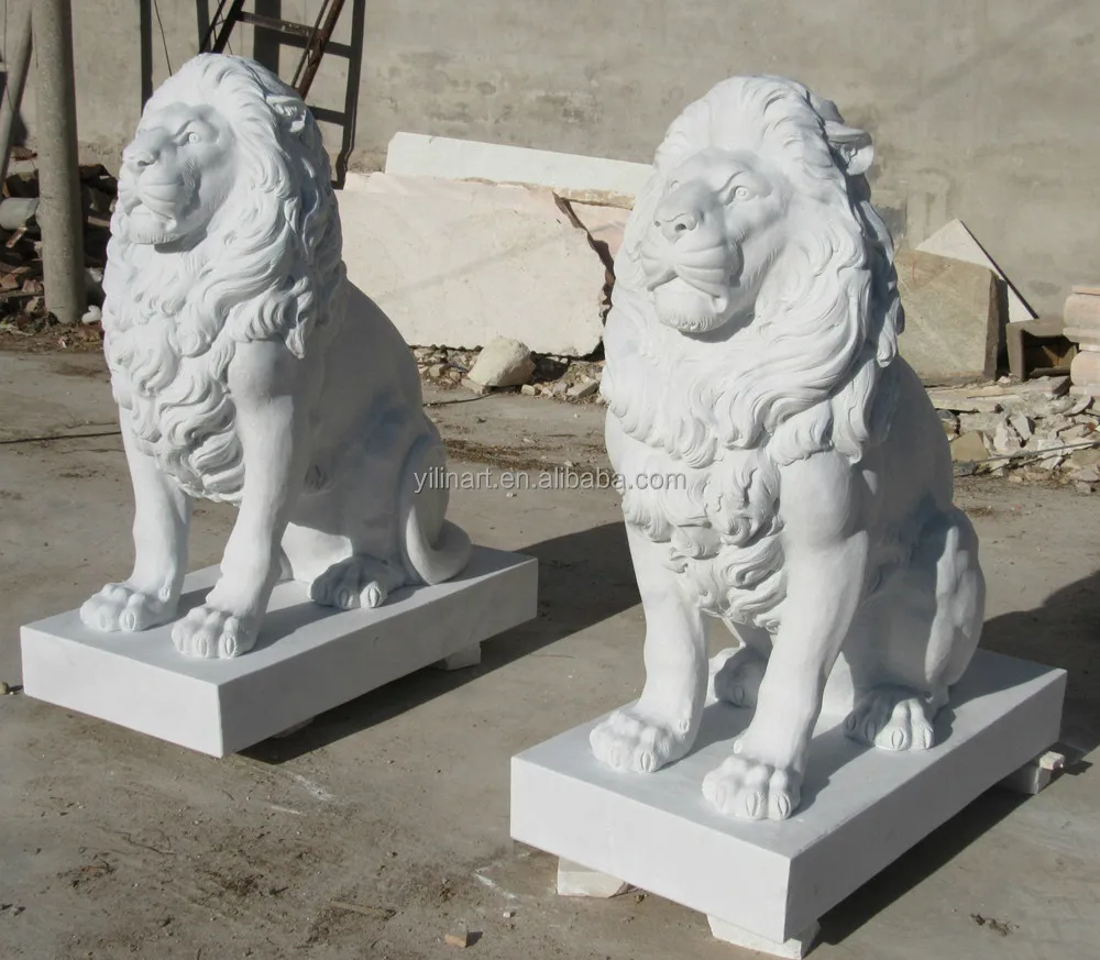 White Marble Sitting Lion Statues For Sale (YL-D315)