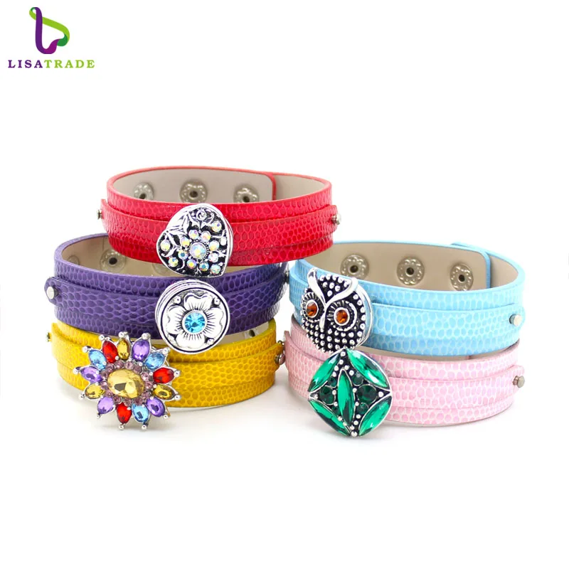 Wholesale 18+8mm PU Leather Snap Button Bracelet DIY Personalized Wristband Fit Slide Letter Charm ,Accept Custom Bracelet