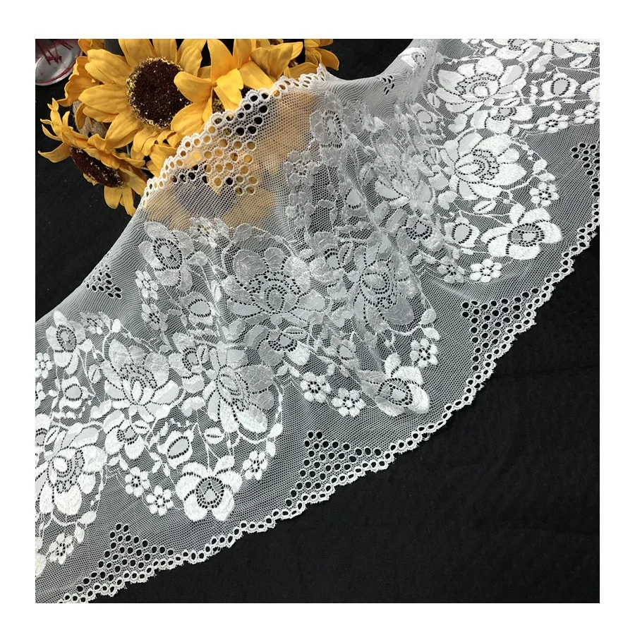 22CM Width White Mesh Stretch Organza Flower Lace Trim Lace Fabric Trimming