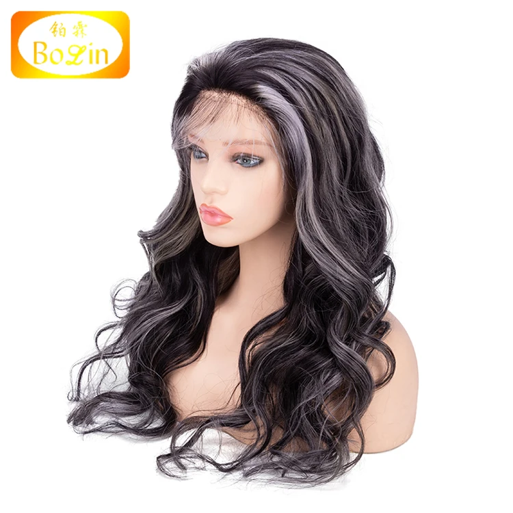 
Wave Lace Front Human Hair Wig Ombre Highlight Grey Indian Remy Human Hair Wigs Pre Plucked Lace Front Wig 