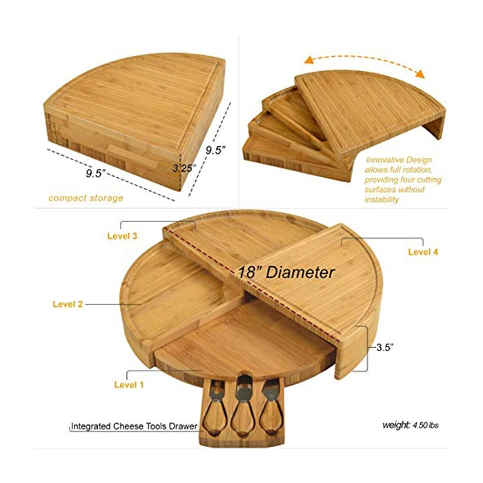 Wholesale Rectangle Wooden Bamboo Cutting Cheese Board With Drawer