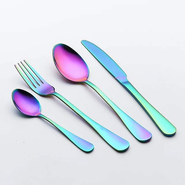wedding gold cutlery set customized with logo spoons forks knives stainless steel rose gold,blue,black,flatware set