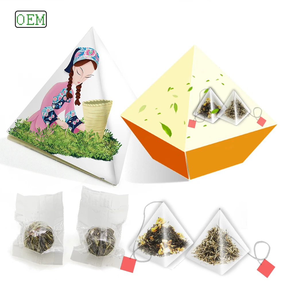 Empty Large Biodegradable Non Woven Tea Bag Cotton Filter Paper Nylon Triangle Pyramid Filter Herbal Tea Envelope Teabag Bags