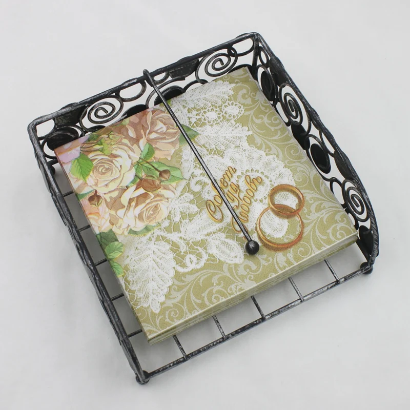 Food-grade Printed Wedding Ring Rose Paper Napkin Tissue Napkins Servilleta For Wedding Party Decoration 33*33cm Or Custom