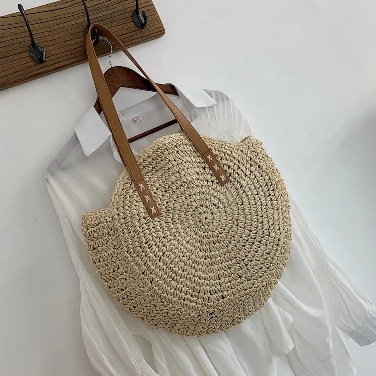 Wholesale Natural Bag Hand Woven Summer Round Beach Bali Paper Straw Bag