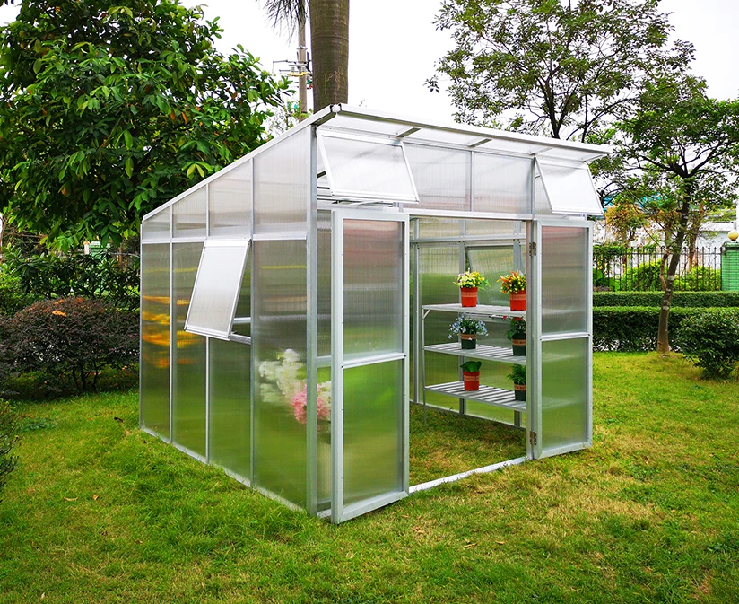 G-MORE garden slant roof prefabricated greenhouse with 10MM polycarbonate panels