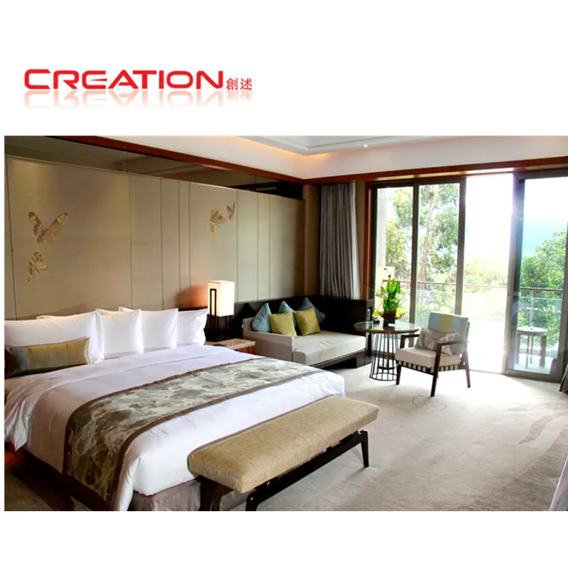 2022 Brand New Hotel Boutique Hotel Bedroom Furniture Queen Size Upholstery MDF Wood  Bed Set For Hotel