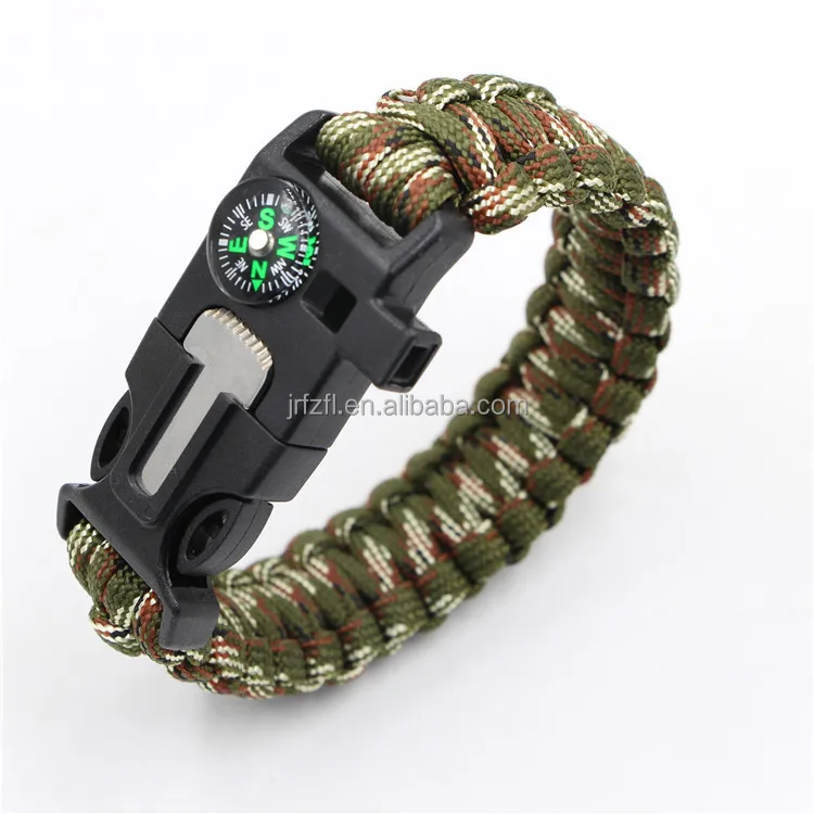 Outdoor Whistle buckle and compass bangles paracord survival bracelet