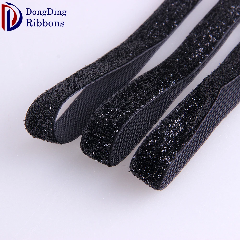1.5cm Black Nylon Velvet Glitter Ribbon for Garment Accessories