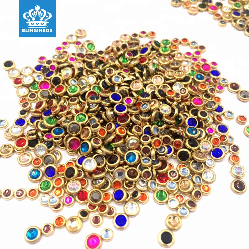 Wholesale various color hotfix rim rhinestone gold metal ring for garment accessories