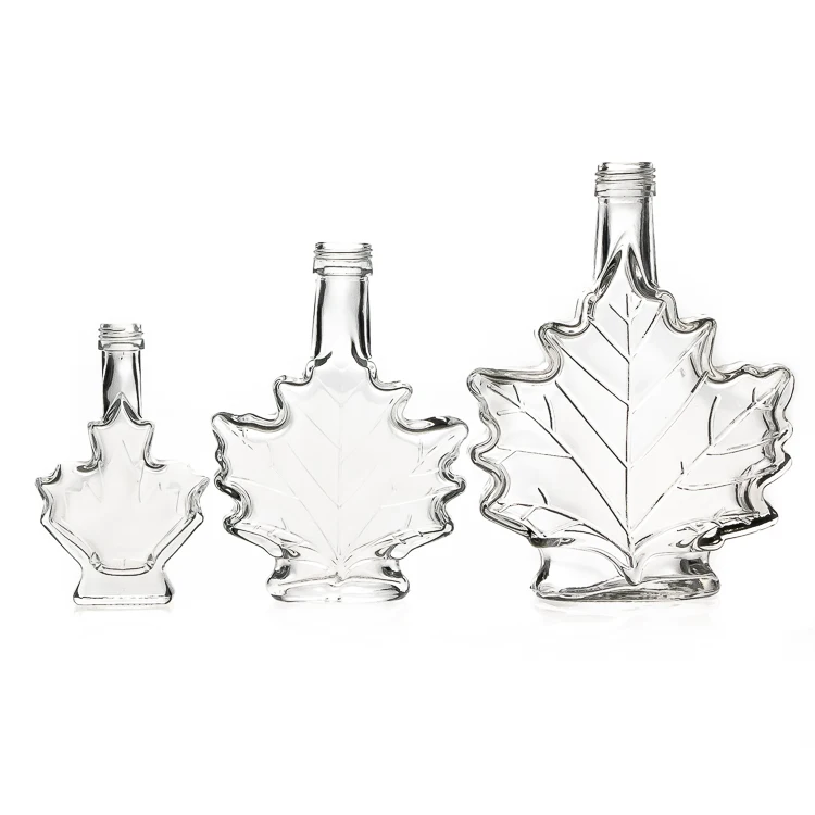 WIne Bottles Manufacturer 250ml 100ml 50ml Small Mini Maple Leaf Shaped Clear Glass Spirit Bottle