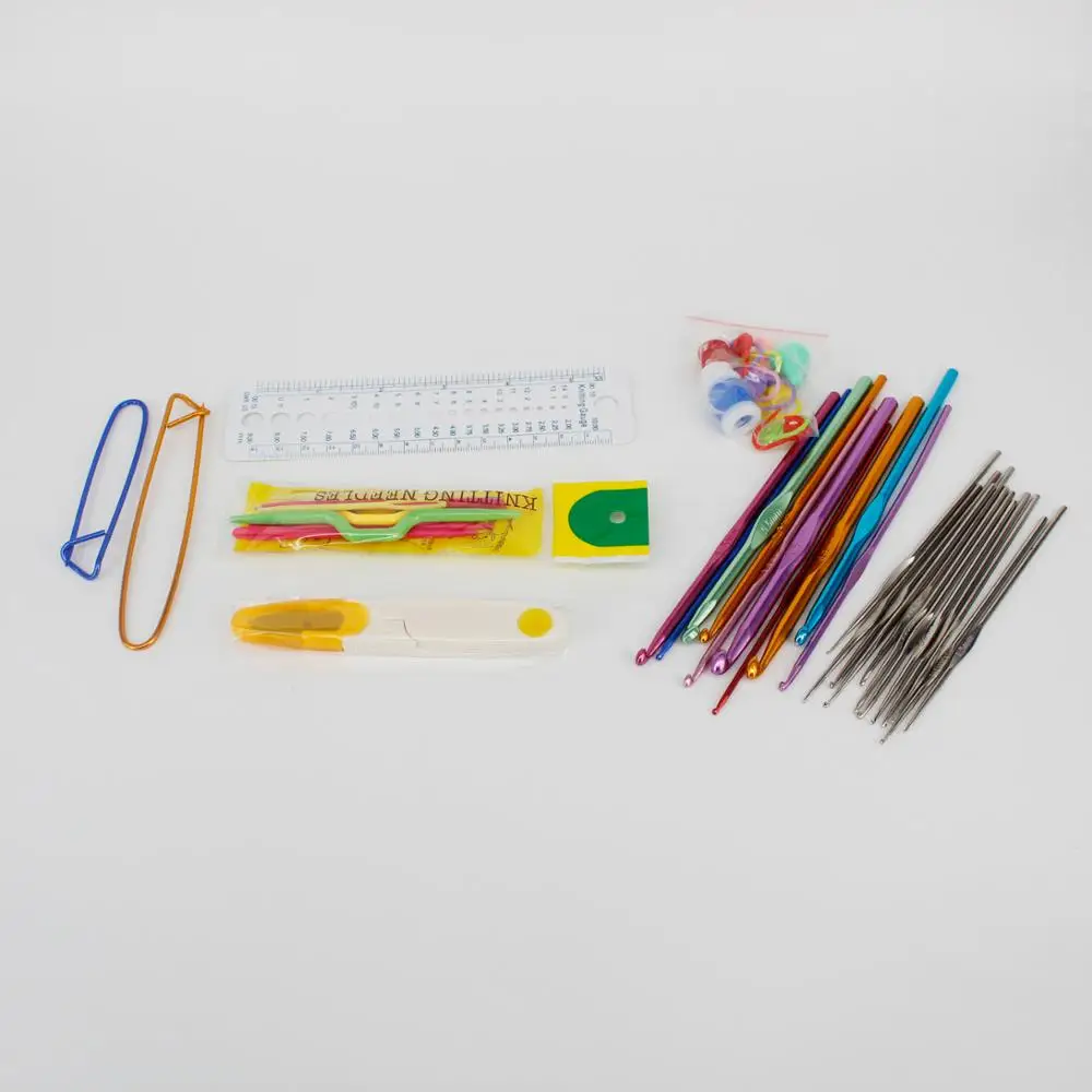 DIY Knitting Needles Home Crochet Hooks Set with Case Beginner Sewing Kit Steel Yarn Plastic Leather Aluminium Materials bag