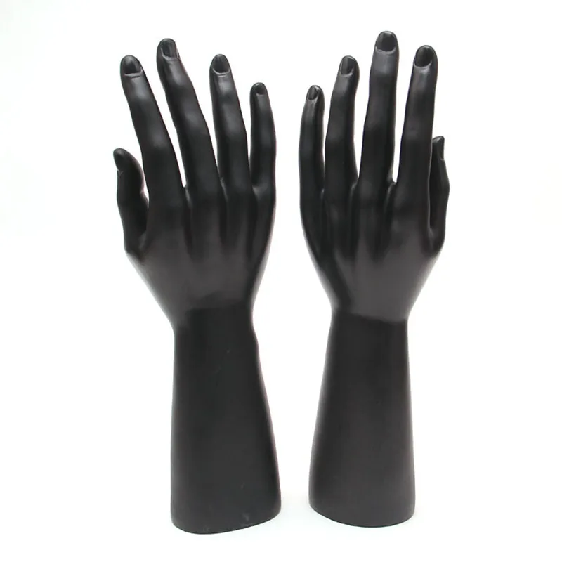 One Pair Black Skin Plastic PVC Male Mannequin Hand Gloves Display Hands