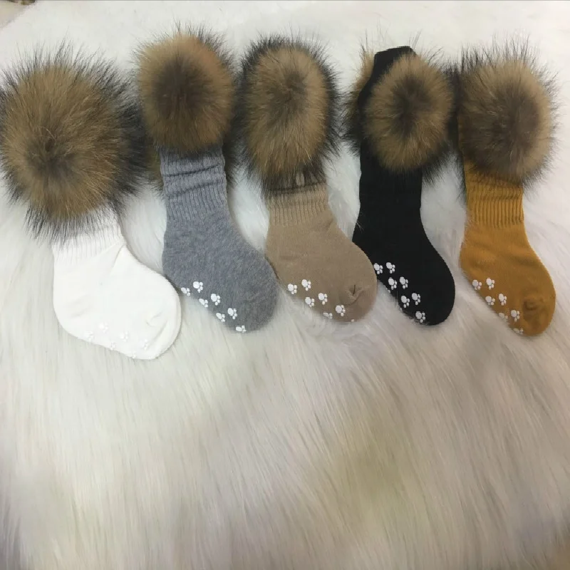 Детские стильные чулки выше колена, носки из меха енота