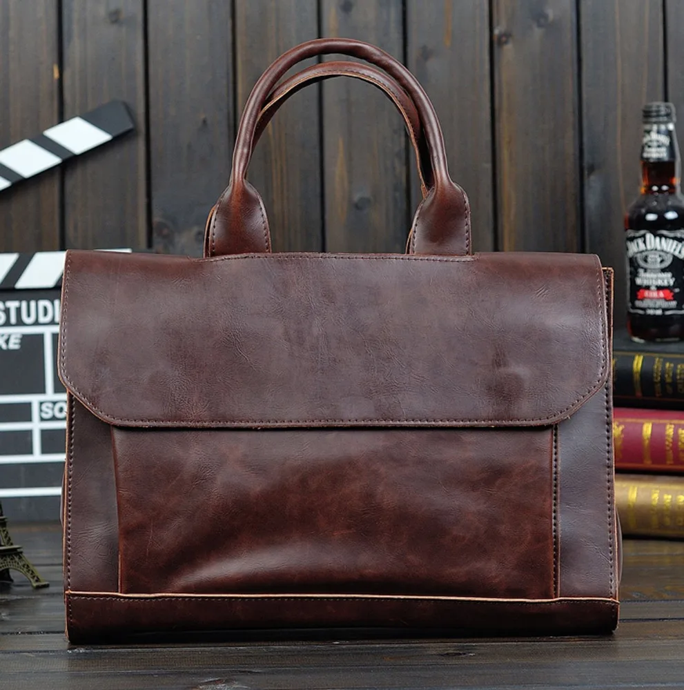 Wholesale business vintage genuine leather laptop waterproof computer Handbag Coffee Men Bag Soft Sided Leather Briefcase