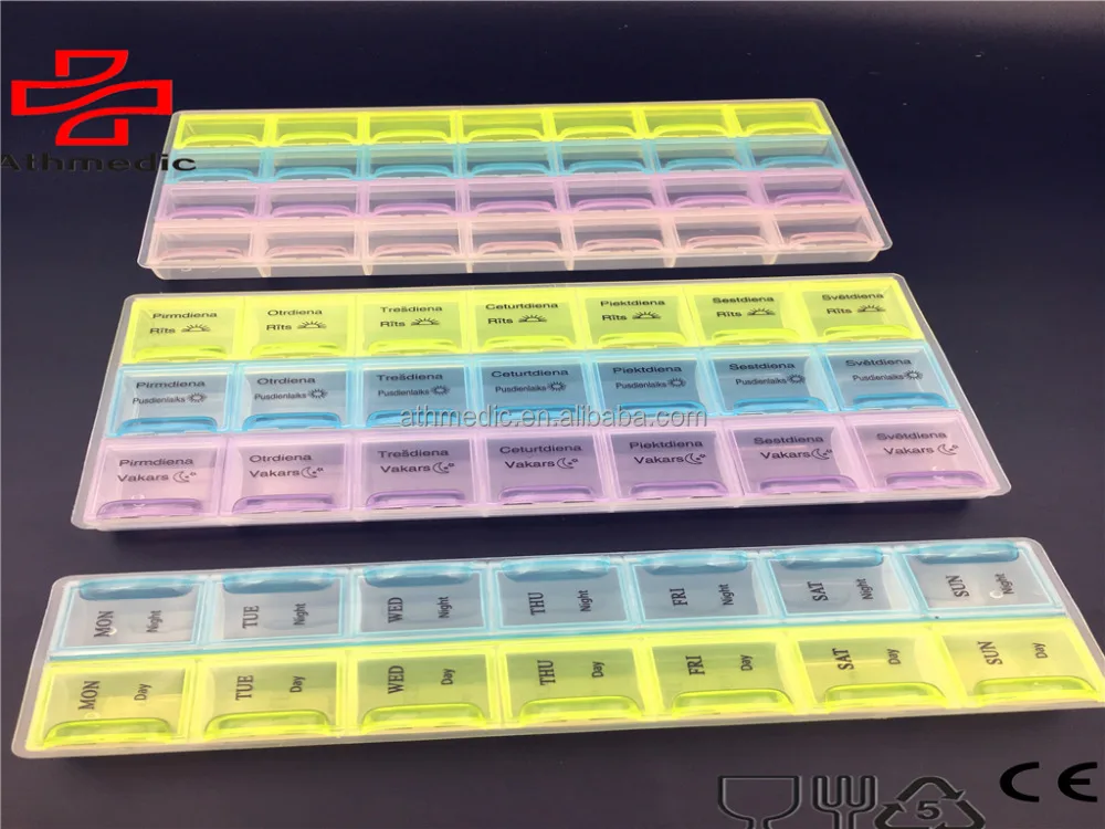 2025 Athmedic food grade Custom Logo medicine tablet drug Wholesale 28 days pill planner 28 Cases Plastic desktop pill planner