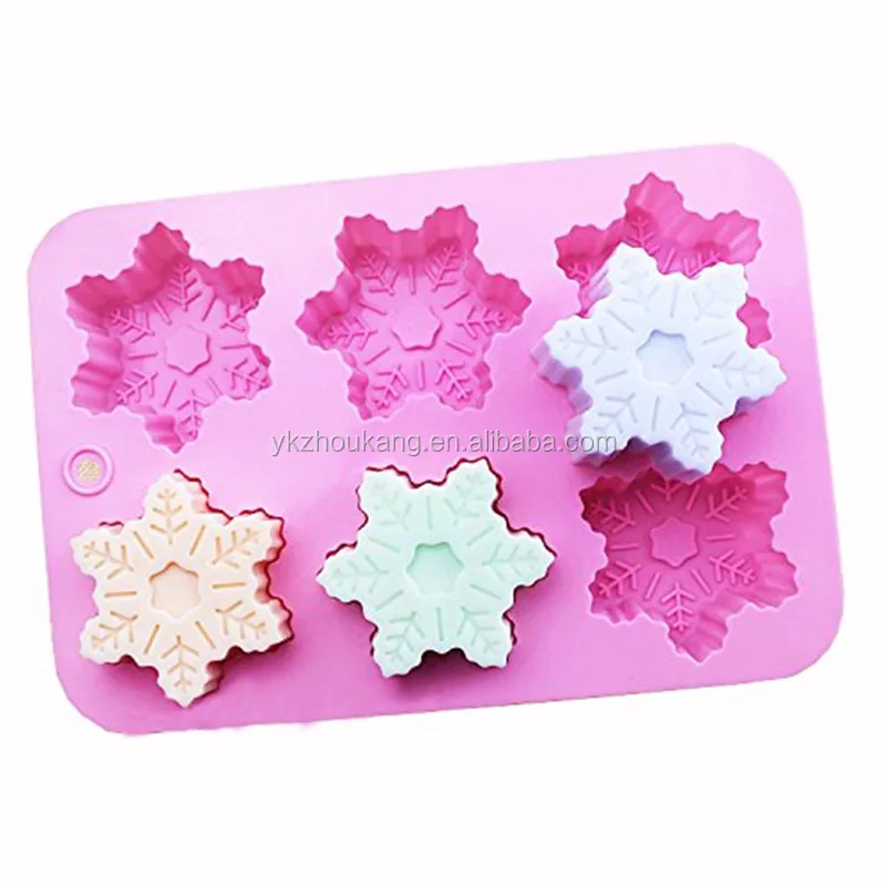 6 Cavity Silicone Snowflake Molds Cake Baking Mold for Christmas, Soap Molds BPA Free