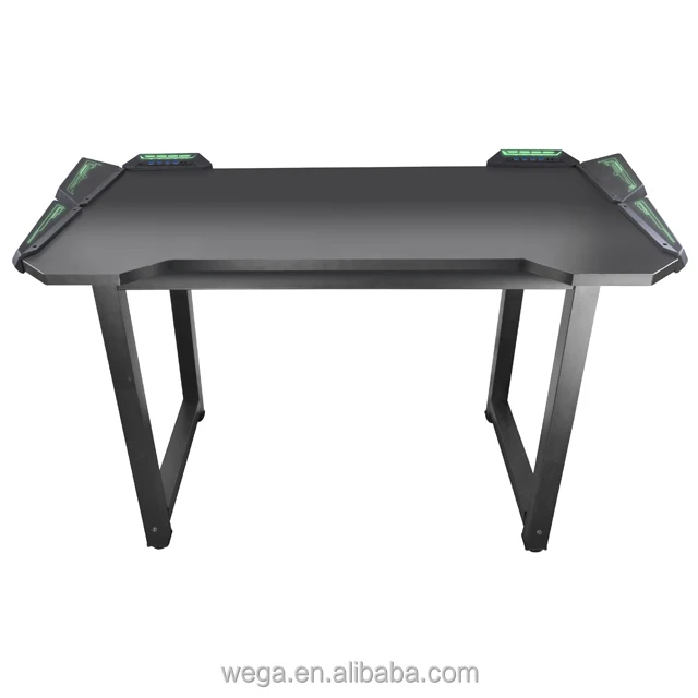 Custom logo promotion low MOQ LED RGB moving black color steel leg touch desk USB gamer gaming table with USB 3.0 hub