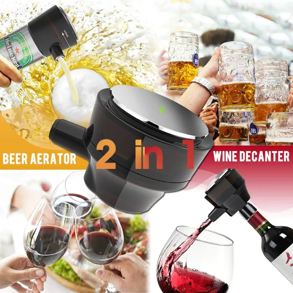 
Electric High Speed Ultrasonic Wine Decanter Beer Foam Maker Instant Aerator Pourer With 2 Bases Fit For Cans And Bottles 