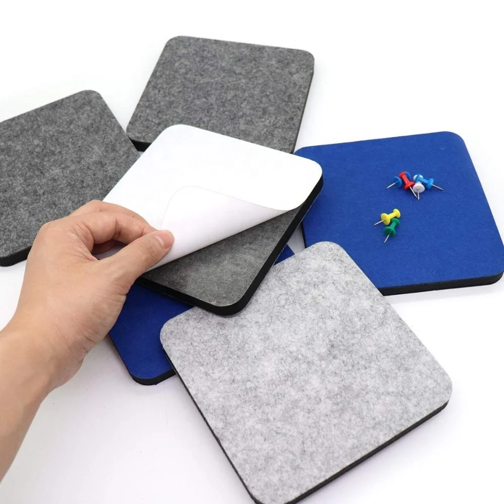 
5.5 x 5.5 Inch Square Tiles Felt Bulletin Board Self-Adhesive Memo Pin Notice Boards for Home Wall Decor 