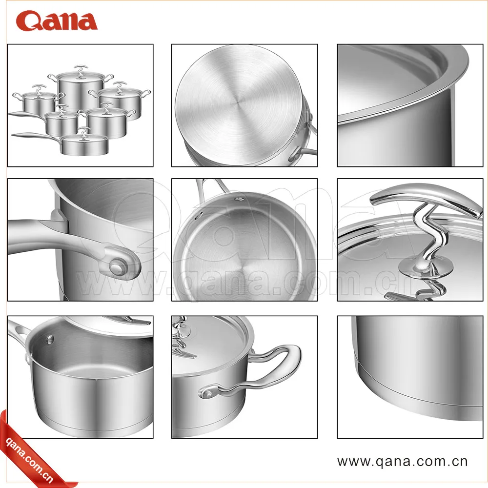 QANA Factory Wholesale OEM Stainless Steel kitchen accessory induction Cookware Set soup stock cooking pot fry pan nonstick