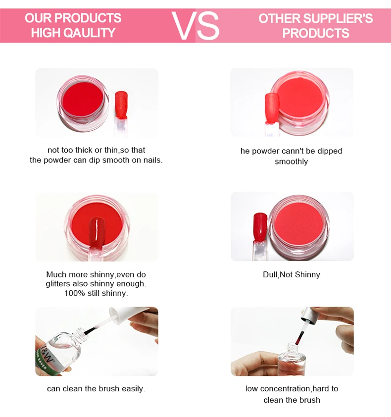 Wholesale Easy Application Nail Dip Powder System With Gel Effect on Natural Nails