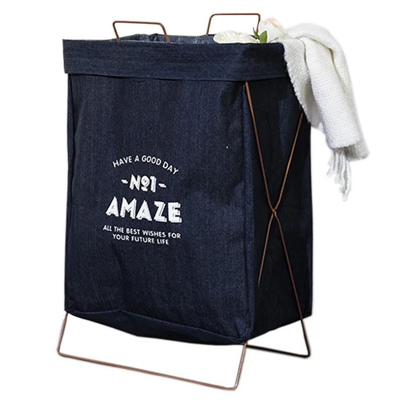 15' Tall Heavy Duty X-Frame Collapsible Laundry Hamper Fabric Wire Basket with Handles for Bedroom Dorm or Laundry Room