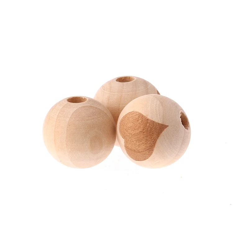 Wholesale Eco-Friendly Laser Engraving Heart Pattern Round Teething Beads Wood