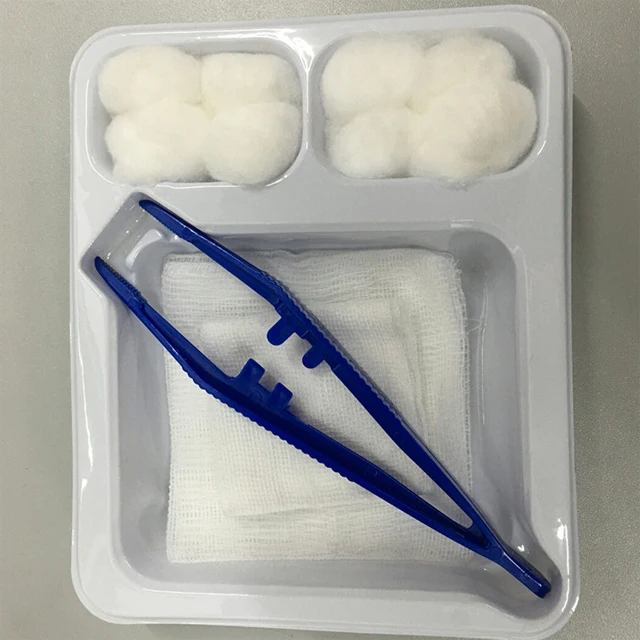 
Sterile Dressing Pack Disposable Dressing Set Wound Dressing with Tray Force Clamp Gauze and Cotton Ball 