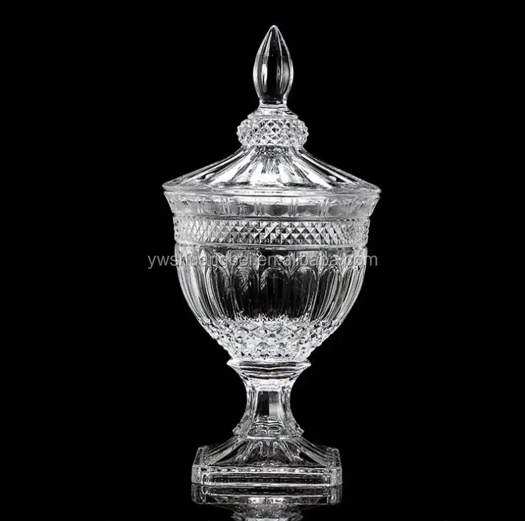 Elegant And Beautiful Glass Food/Candy Storage Jar Big Clear Glass Jar With Lid Candy jar with high foot glass