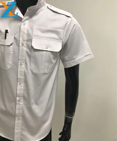 
Customized epaulet pilot short sleeve 100% cotton fabric shirts with plain color 