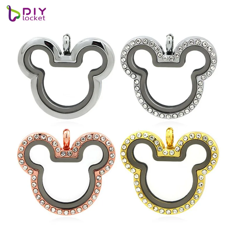 Diy Locket Magnetic Cute Mickey Glass Floating Charm Necklace For Diy Personalized Locket Pendant Jewelry
