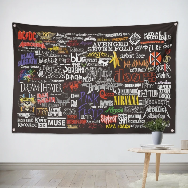 Drop ship Heavy Metal Music Rock Band Poster Banners Bar Cafe Hotel Theme Wall Decor Hanging Art Waterproof Cloth Fabric Flags