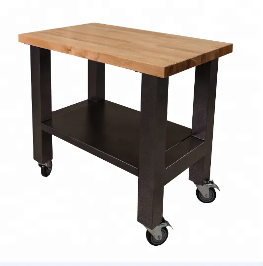 HOIFAT  mobile garage working table wood top soldering rolling workbenchs set with metal steel shelf