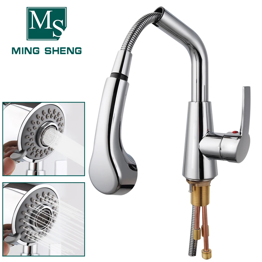 Chrome Single Handle UPC Retractable Pull Out Down Sprayer Kitchen Mixer Taps Faucets with Gravity Ball