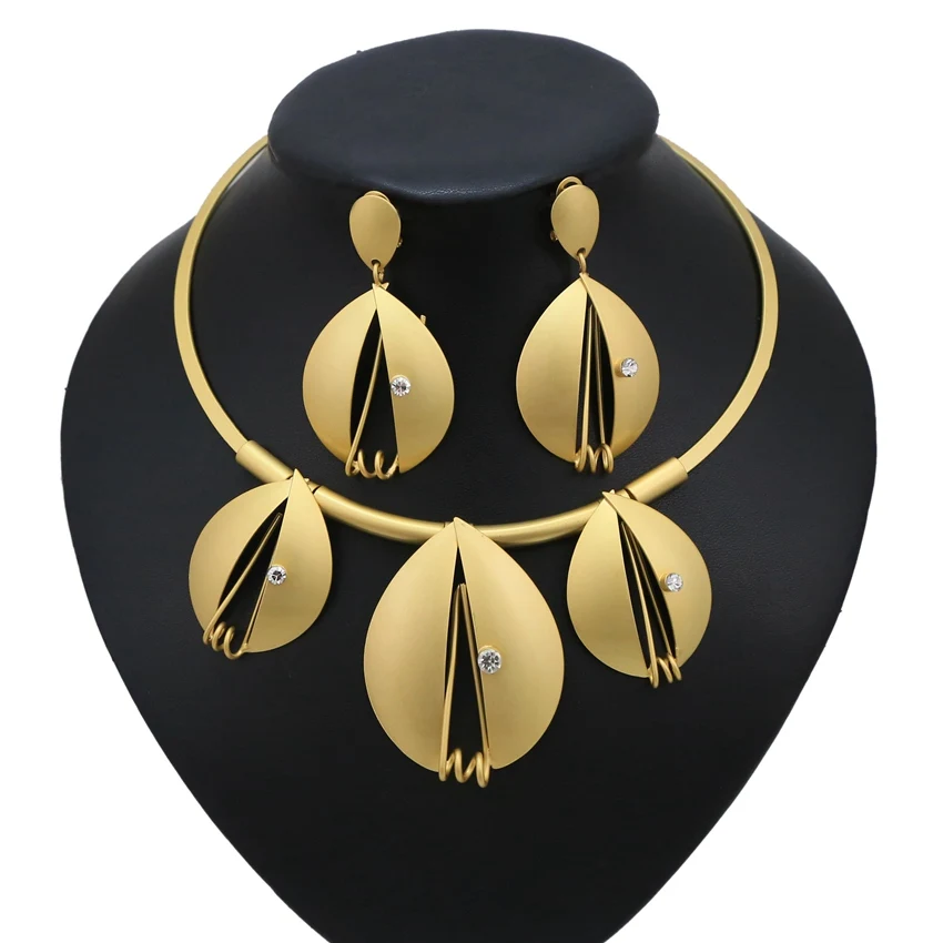 
Yulaili Bridal Jewelry Set Nigerian Wedding Dubai Gold Jewelry Sets for Women African Big Flowers Necklace Earrings Jewellery 