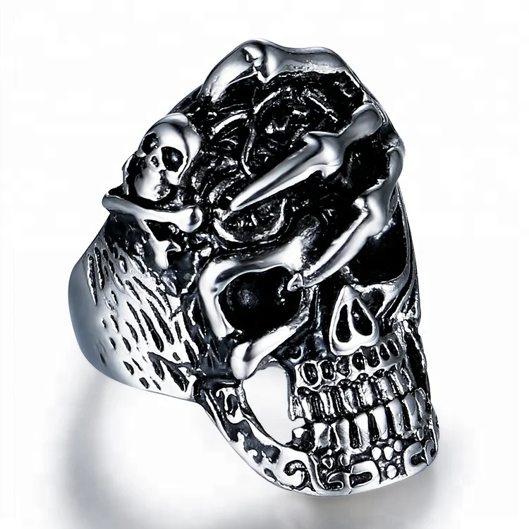 Skeleton Hand Skull Ring 316L Stainless Steel Gothic Finger In Stock