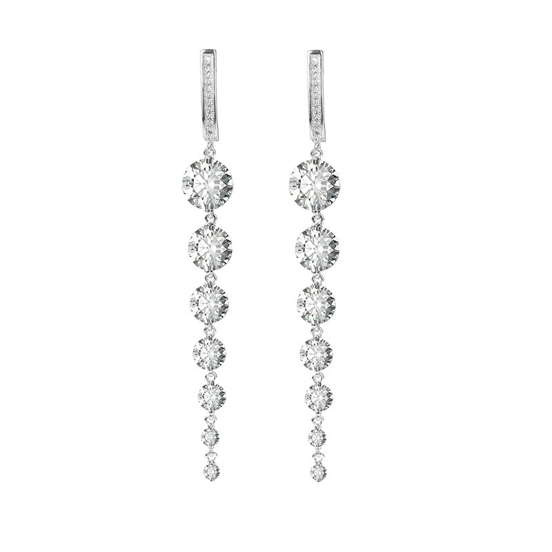 Женские длинные серьги-подвески с фианитами золотистого/серебристого цвета