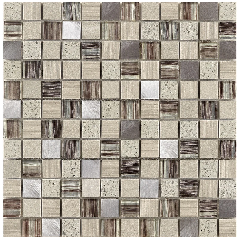 Hot sale Beauty Silver Stainless Steel Random Strip Glass Mosaic Tile For Living Room