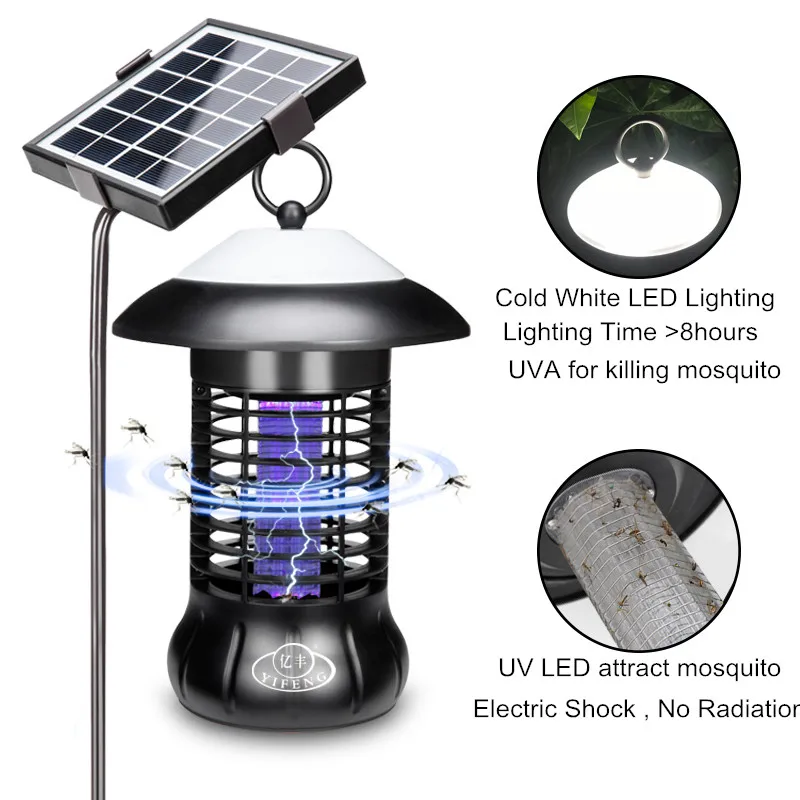 YIFENG 8W Outdoor Solar New Mosquito Killer Trap USB BUG Zapper UV Mosquito Lamp Pest Repeller Waterproof