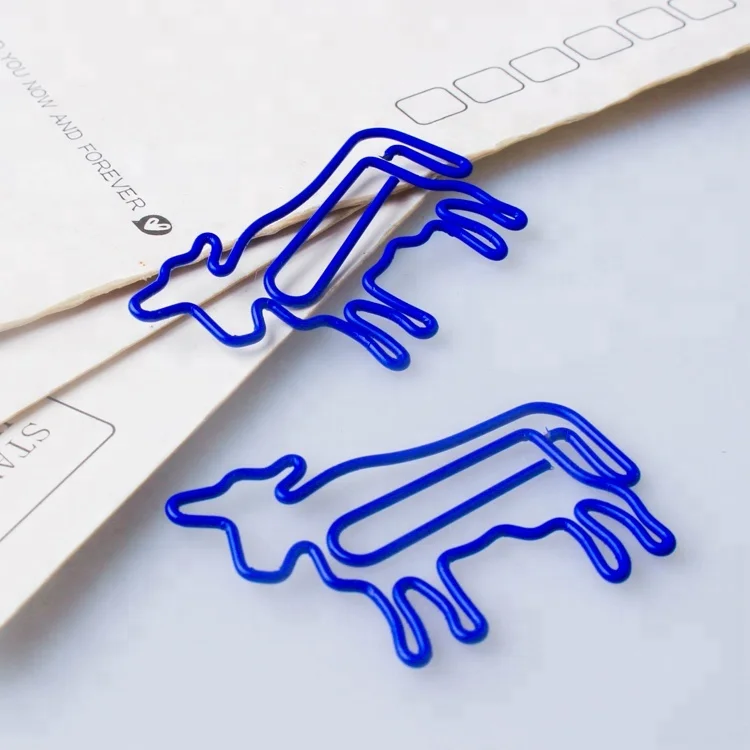 Cute blue cow shape metal paper clip for stationery