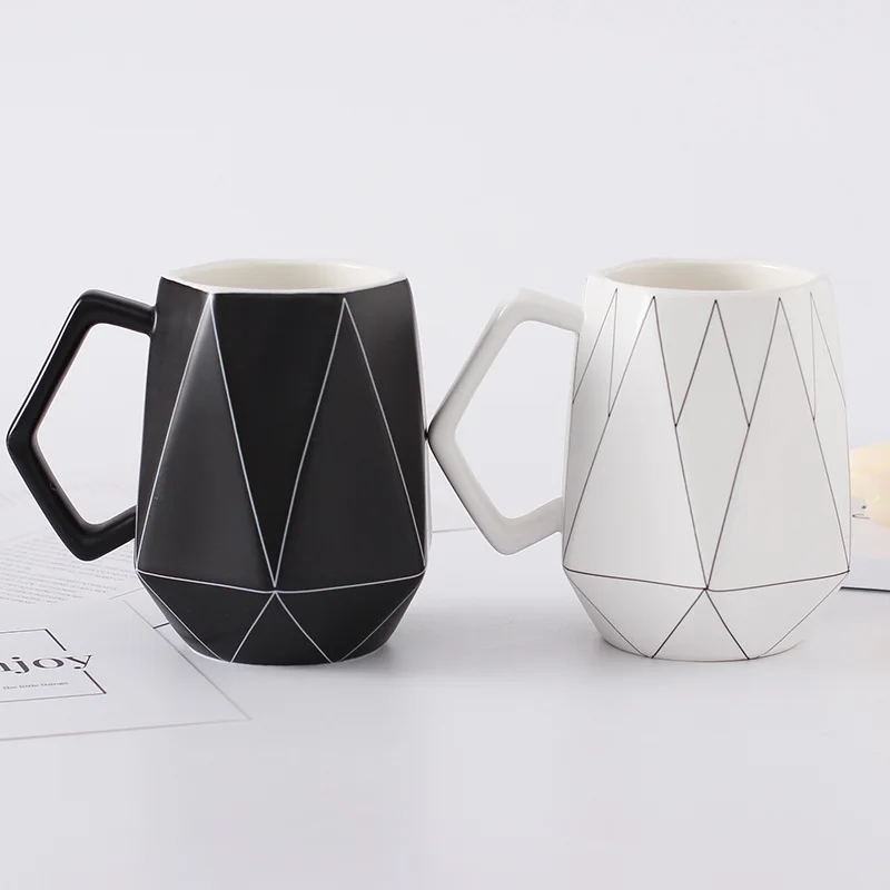 
European Styles Fashion Creative Polygonal Ceramic Mug Office Coffee Milk Mug Lovers Cute Cup 