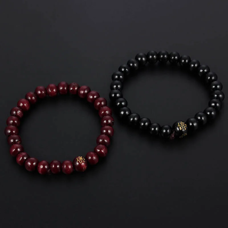 Natural Wood Beaded Bracelet Male Female Buddhist Buddha Meditation Prayer Bracelet & Bangle Jewelry Gift