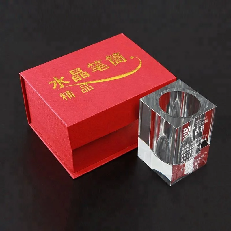 Multi-functional Pen Holder Four In One Brush Pot K9 Crystal Electronic Alarm Clock Desk Pen Holder For Office Business