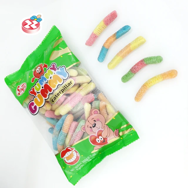 Halal Bag Packing Fruit Flavor Worm Shape Sour Jelly Gummy Chewy Soft Candy