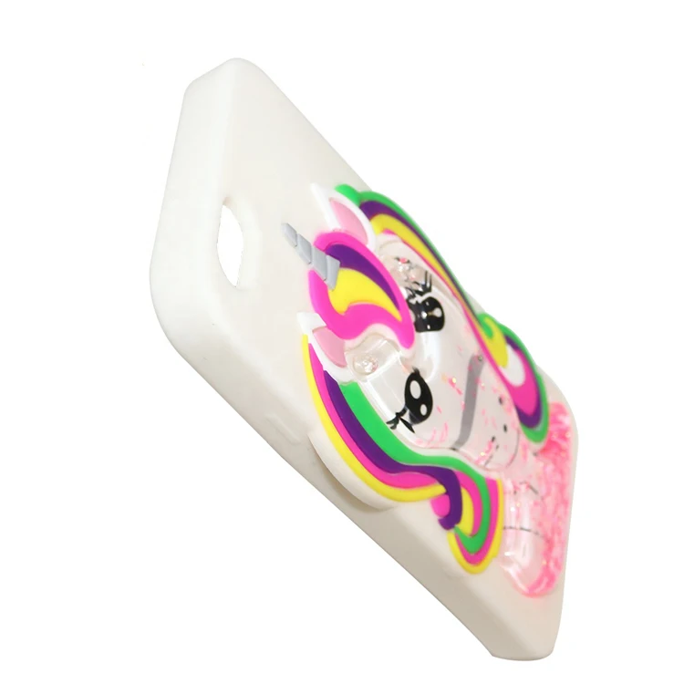 
3D unicorn flowing quicksand liquid glitter water silicone rubber mobile cell phone cases for iphone x 8 7 plus case cover 