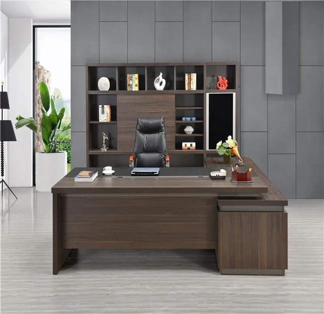 Modern fashion computer desk MDF/MFC melamine modern office furniture l shaped black oak wood office furniture desks