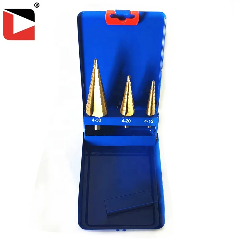 3 шт. ступенчатое сверло с титановым покрытием из быстрорежущей стали с железной коробкой
